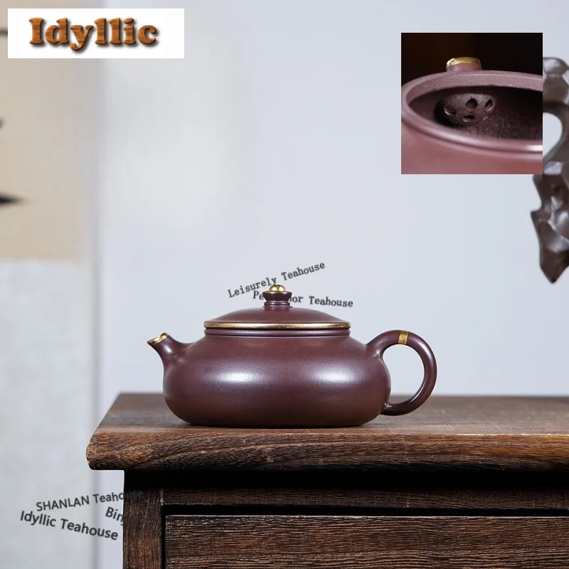 

210 мл Исин Фиолетовые Глиняные Чайники Ручной Работы Золотой Рисунок Хан Цзян Горшок Сырой Руд Фиолетовый Чжухо Грязевой Чайник С Ситечком Чайный Набор Цзыша