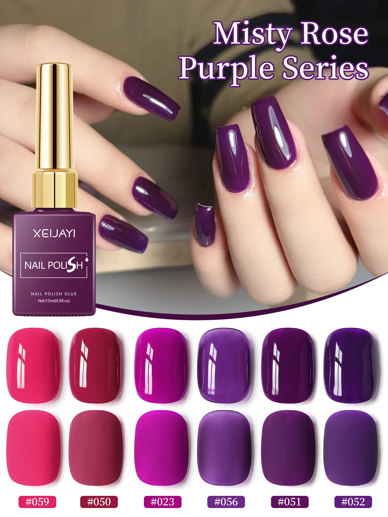 XEIJAYI, 6 uds., 15ml, juego de Esmalte de uñas en Gel, Kits de Esmalte de Gel UV semipermanente rosa y morado, todo para Kit de manicura, Vernis LED UV para remojar