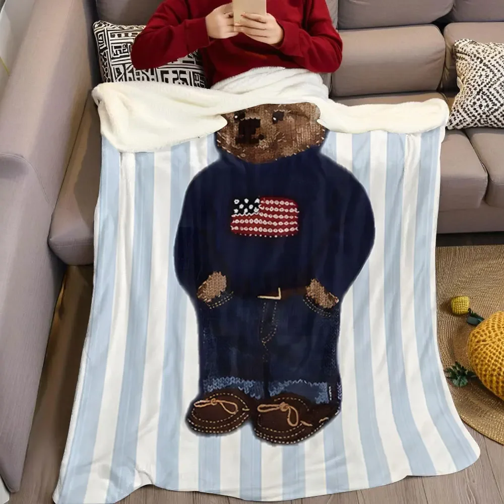 Preppy Bear Printed Blanket Suitable for Sofas Beds Offices Travel Camping Chairs Warm Plush Blanket