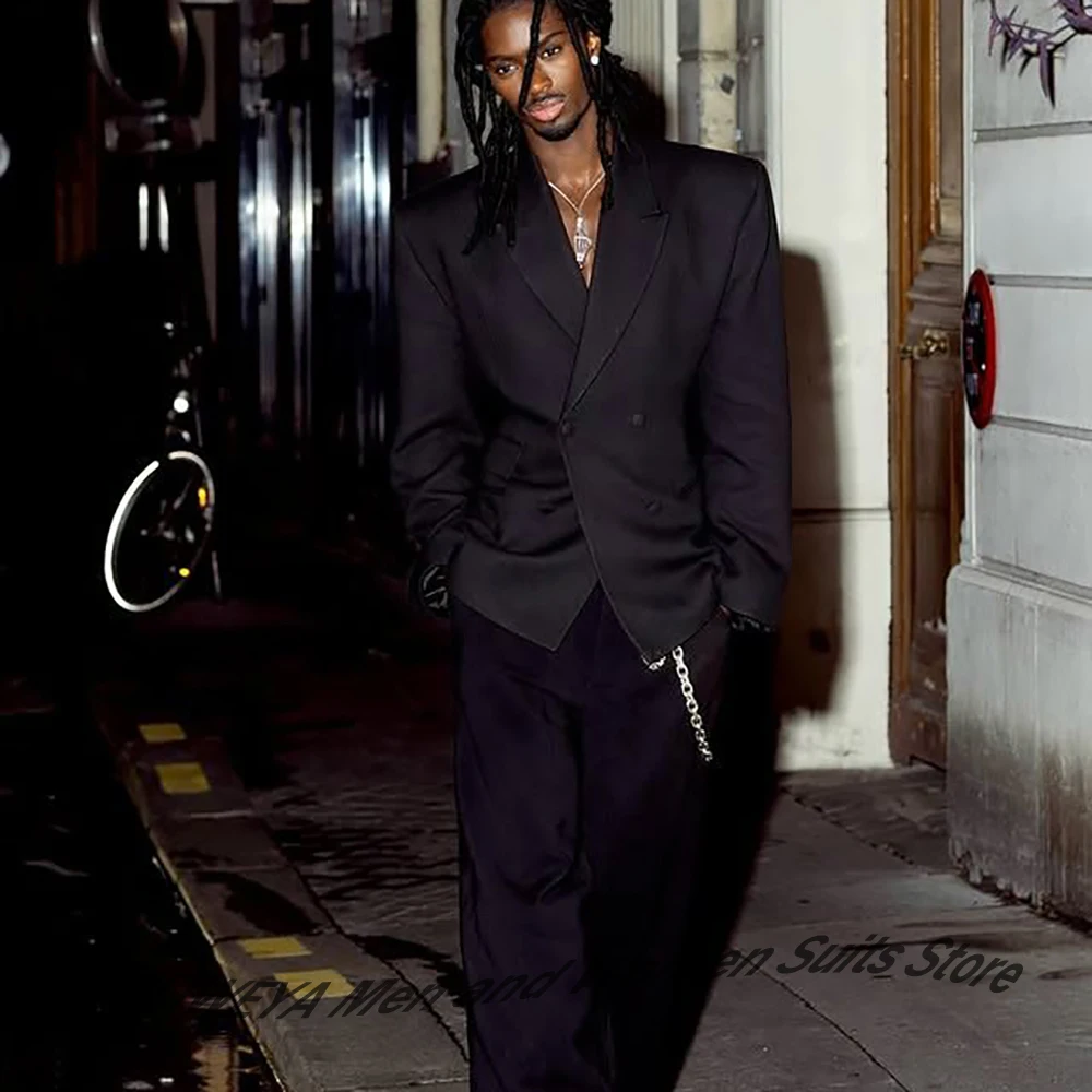 

Black Men's Suits 2Piece(Jacket+Pants) Set Double Breasted Peaked Lapel Blazer Luxury Smart Suit Prom Party Outfit