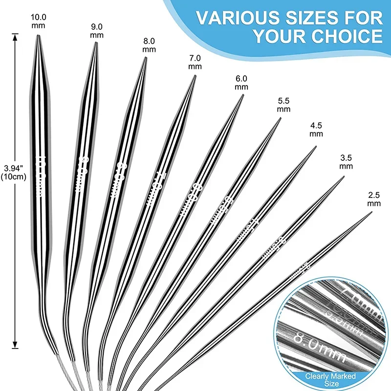 1Pc Circular Knitting Needles 1.5-10mm Stainless Steel Knitting Needles Crochet Needles Knitting Pins for DIY Craft Weaving Tool