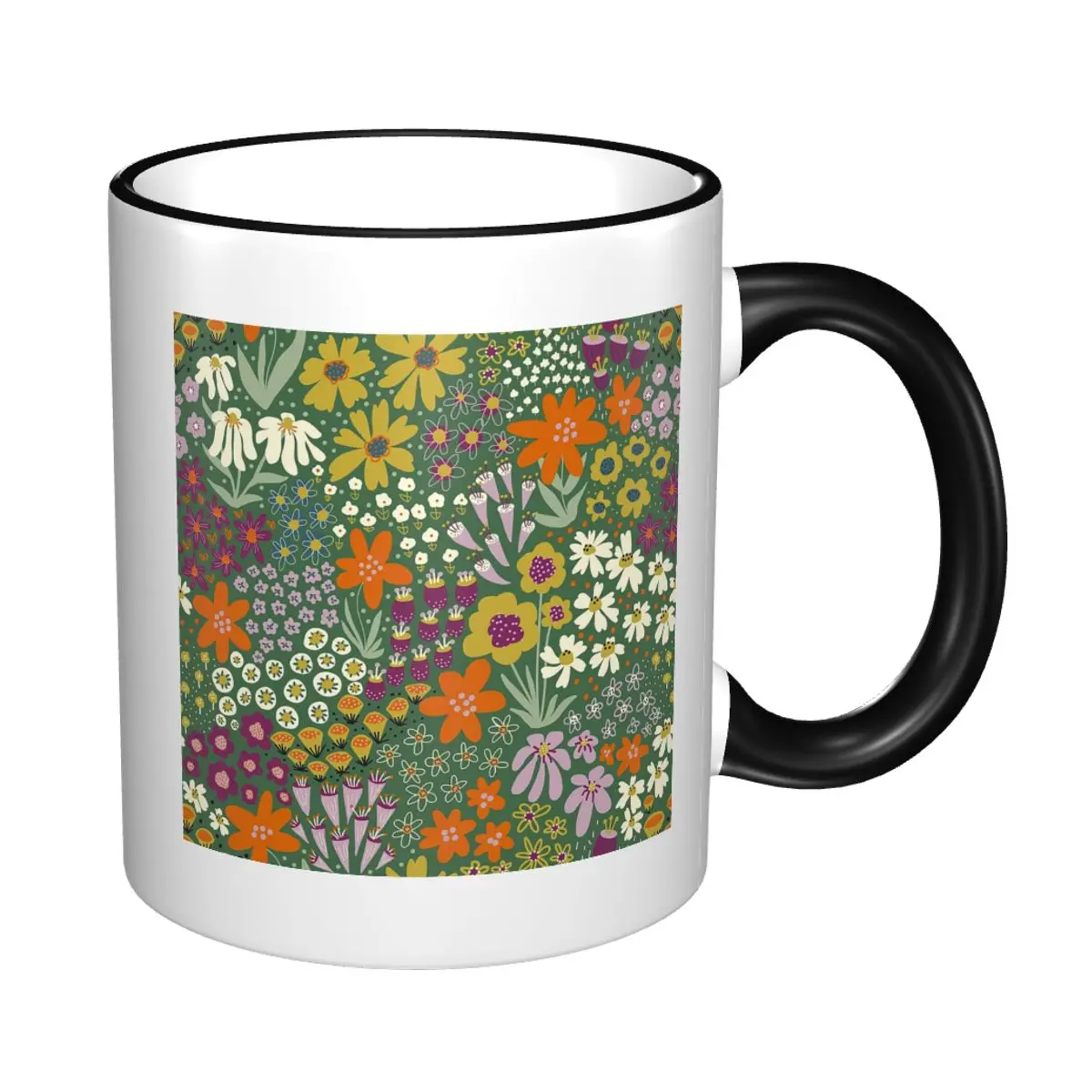 Boho Flower Field Pattern Scandinavian Autumn Meadow Mug Funny Ceramic Coffee Cups Tea Mugs Milk Cup Drinkware Gift for Friends