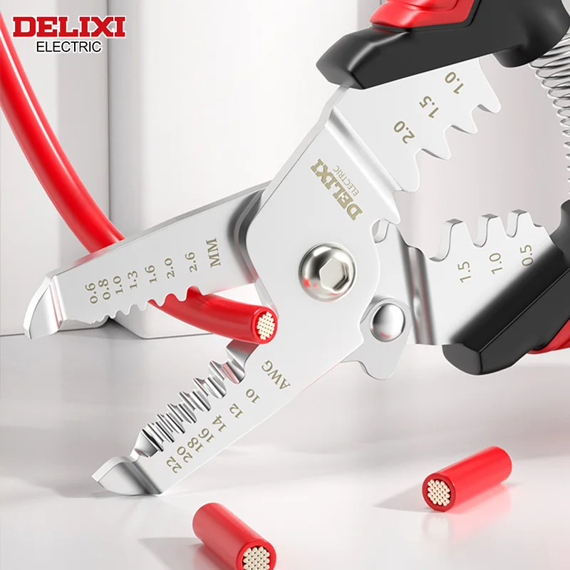 DELIXI ELECTRIC Wire Stripper,Hard stainless steel pliers headDurable Cable Cutter Stripping ToolCrimpingPliers,for Electricians