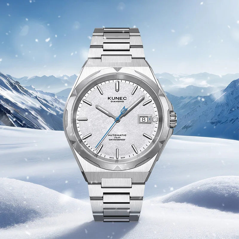 

Kunes Meteorite White Swiss movement men's steel case mechanical watch Super Luminous waterproof business men automatic watches