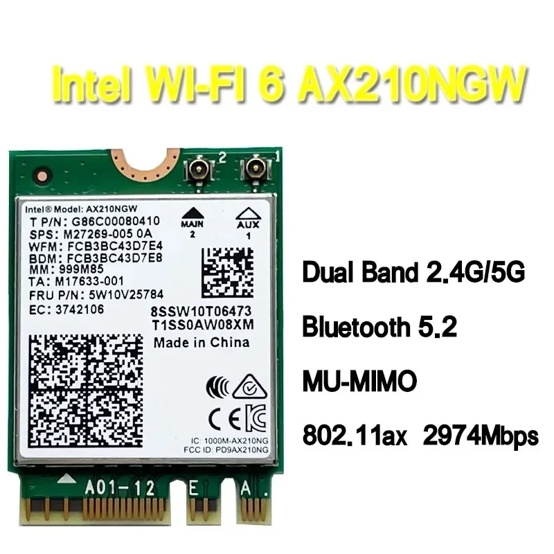 ไวไฟ6 AX210 WiFi 6E M.2 NGFF 2400Mbps สำหรับ Intel ax210ngw 2.4 ghz/ 5G 802.11ax บลูทูธ5.2 ax200