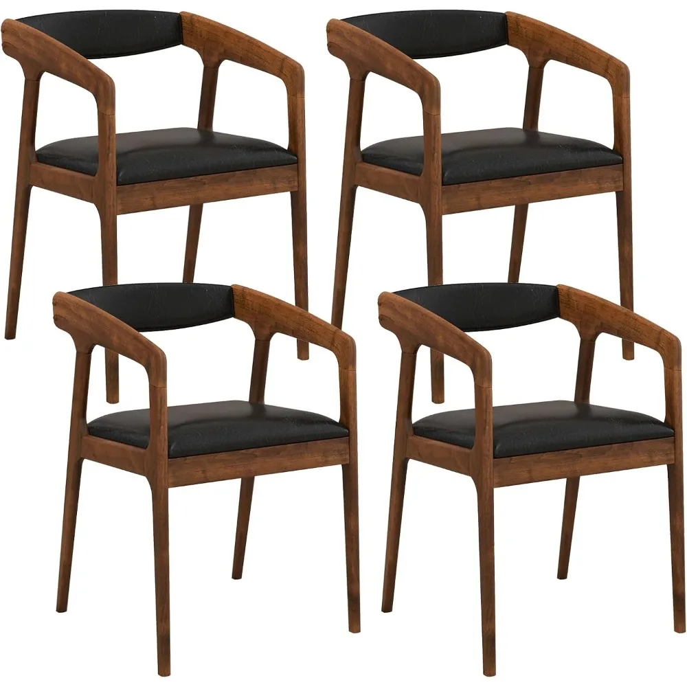 Conjunto de 4 cadeiras Giantex Modern Accent - Poltronas estofadas em couro PU com encosto aconchegante e almofada de assento acolchoada, apoio de braço ergonômico