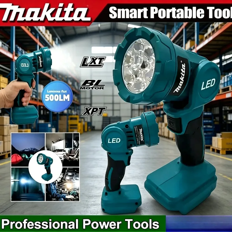 Lanterna recarregável com bateria de lítio Makita sem fio 18V, lanterna portátil para uso externo, luz de trabalho, lanterna LED.