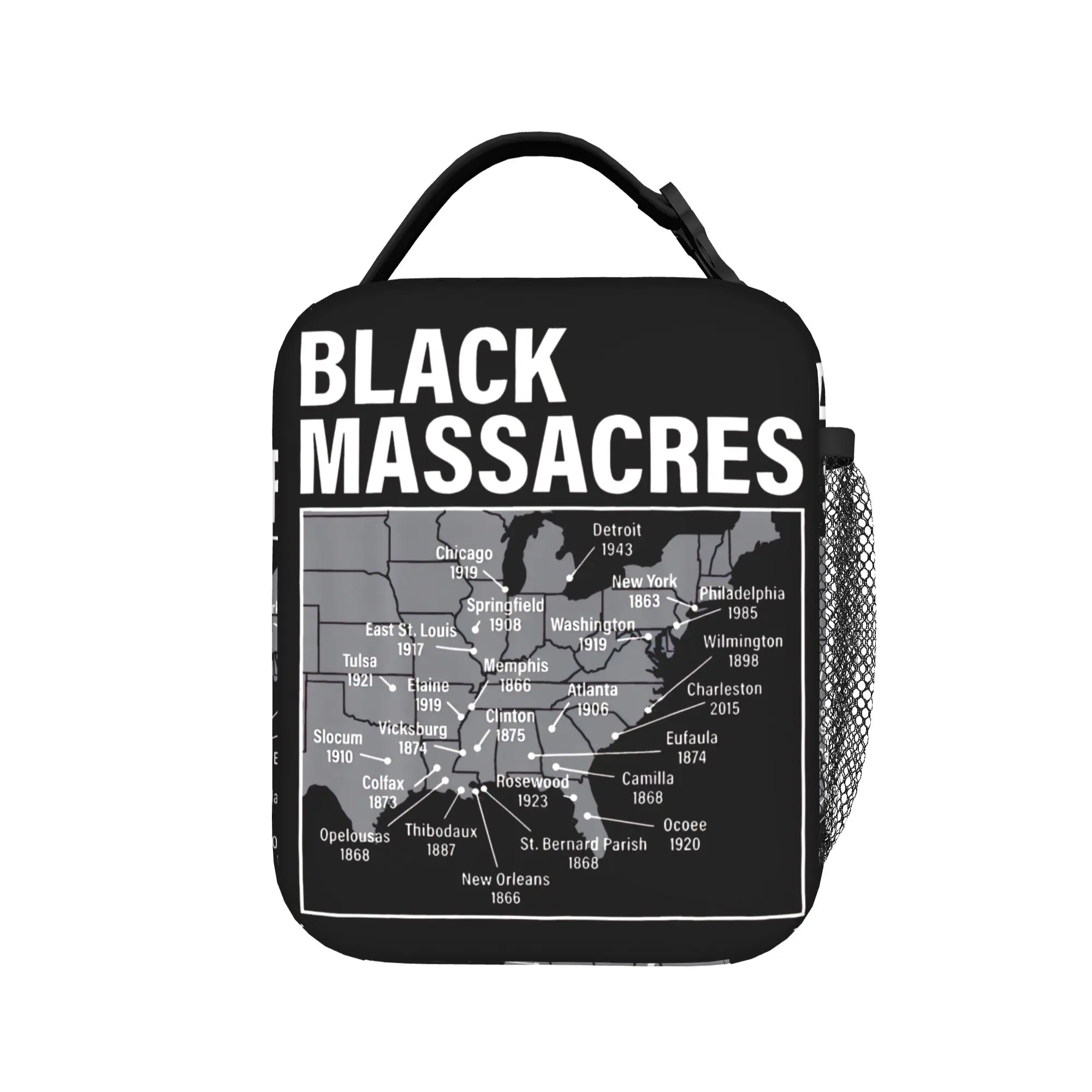 Black History Massacres Map Afro American Straggle Awareness Insulated Lunch Bags Lunch Container Bag Tote Lunch Box College