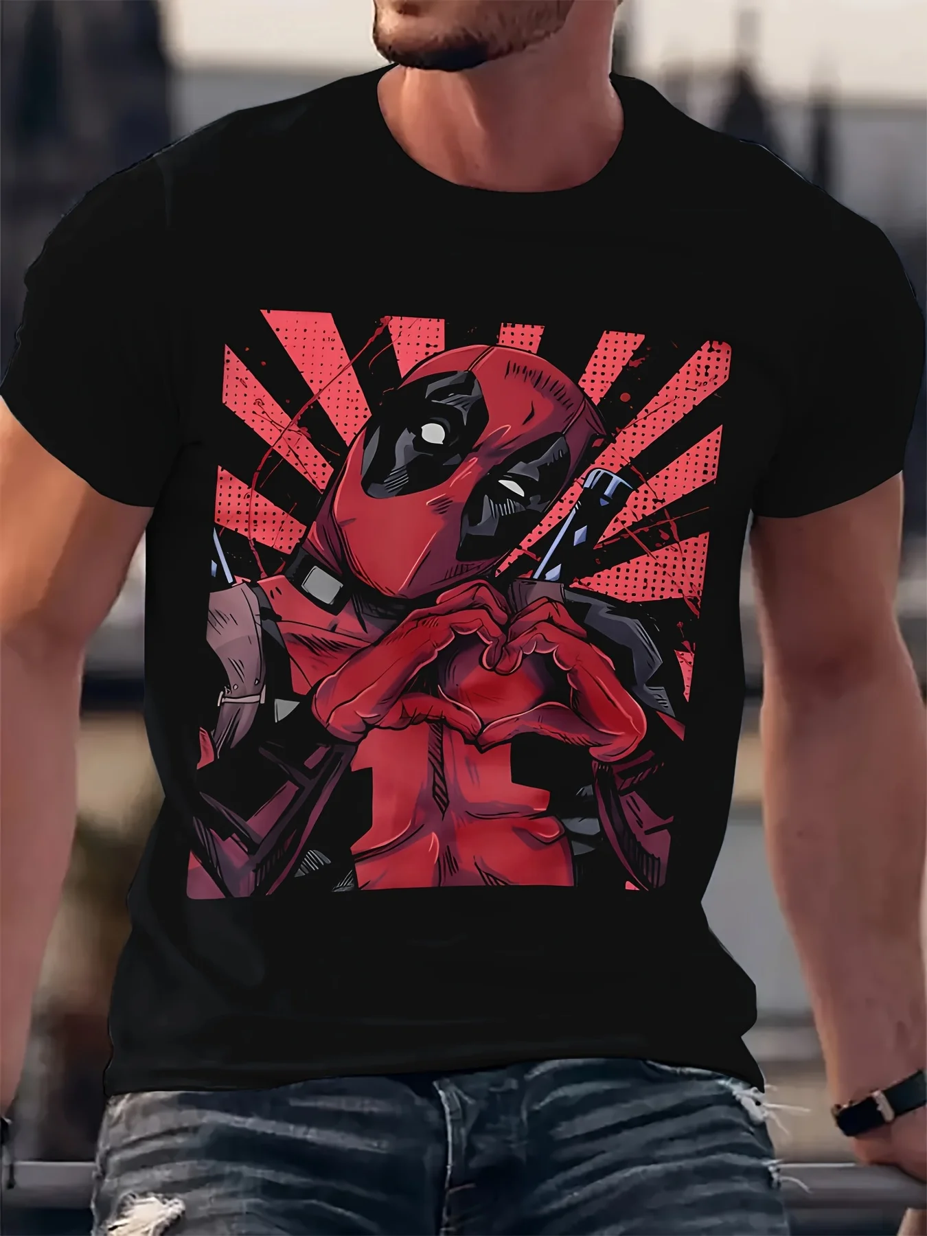 تي شيرت برسومات Marvel Deadpool بتصميم مضحك ثلاثي الأبعاد مع تي شيرت للبطل الخارق على شكل قلوب جمجمة