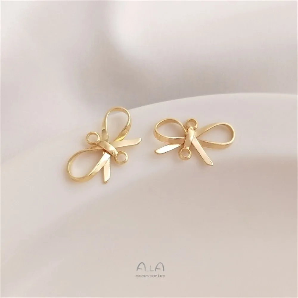 

14K Gold Color Double Bow Pendant Connection Handmade Diy Earrings Ear Jewelry Pendant Material