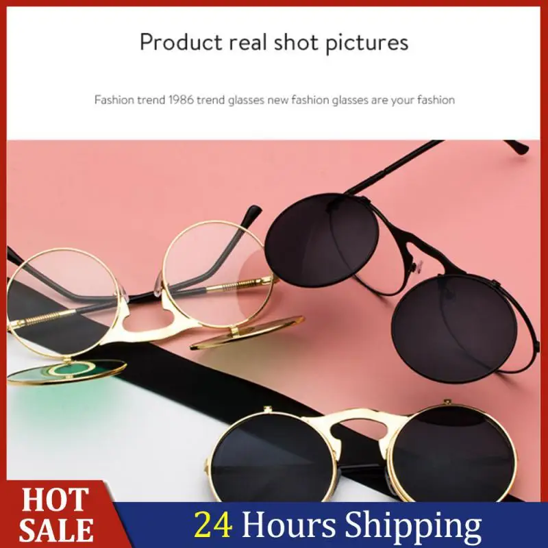 Lunettes de soleil rondes à rabat pour hommes et femmes, Vintage, Steampunk, marque de styliste, Double monture circulaire