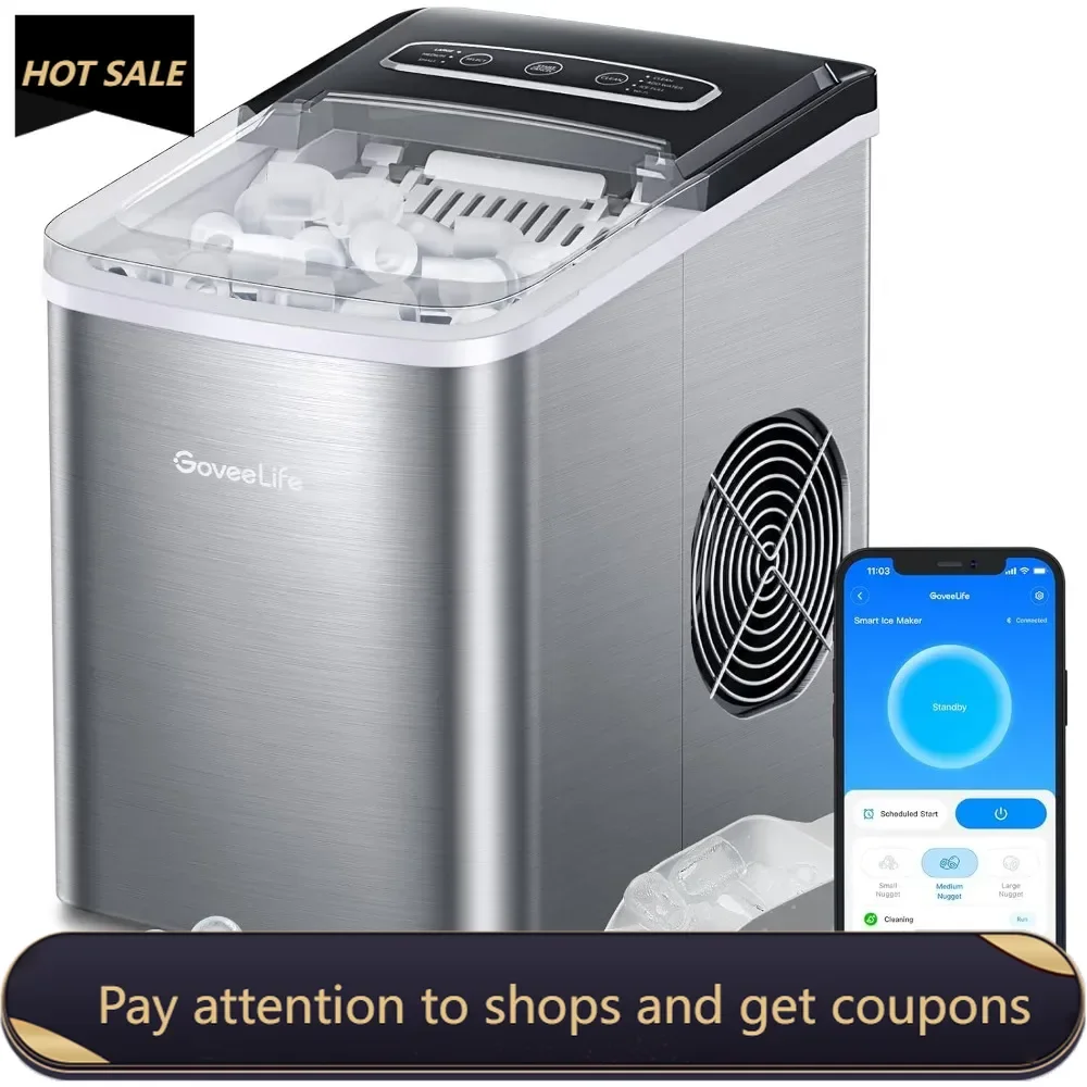 

Smart Ice Makers Countertop, Portable Ice Machine with Voice Remote, 9 Ice Cubes in 6 Minutes 3 Sizes, 26lbs/Day, Self Cleaning