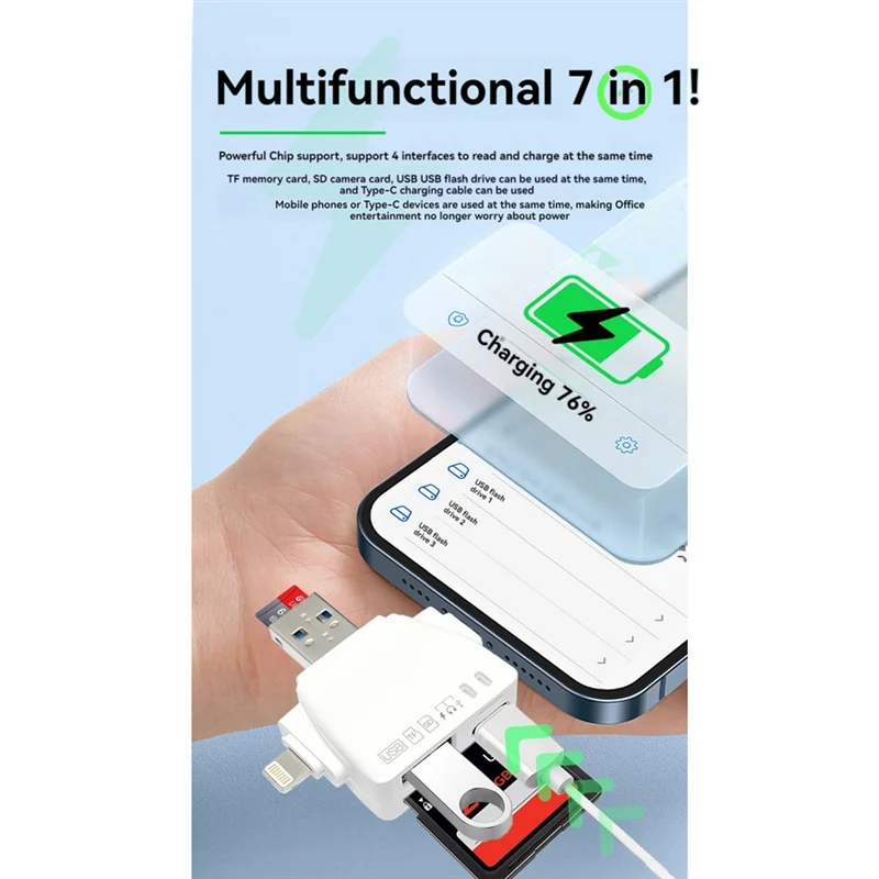 

Гениальный прибор для чтения карт 7 в 1, многофункциональный универсальный телефонный компьютерный адаптер, устройство для чтения карт SD, адаптер TF U Disk Type-C