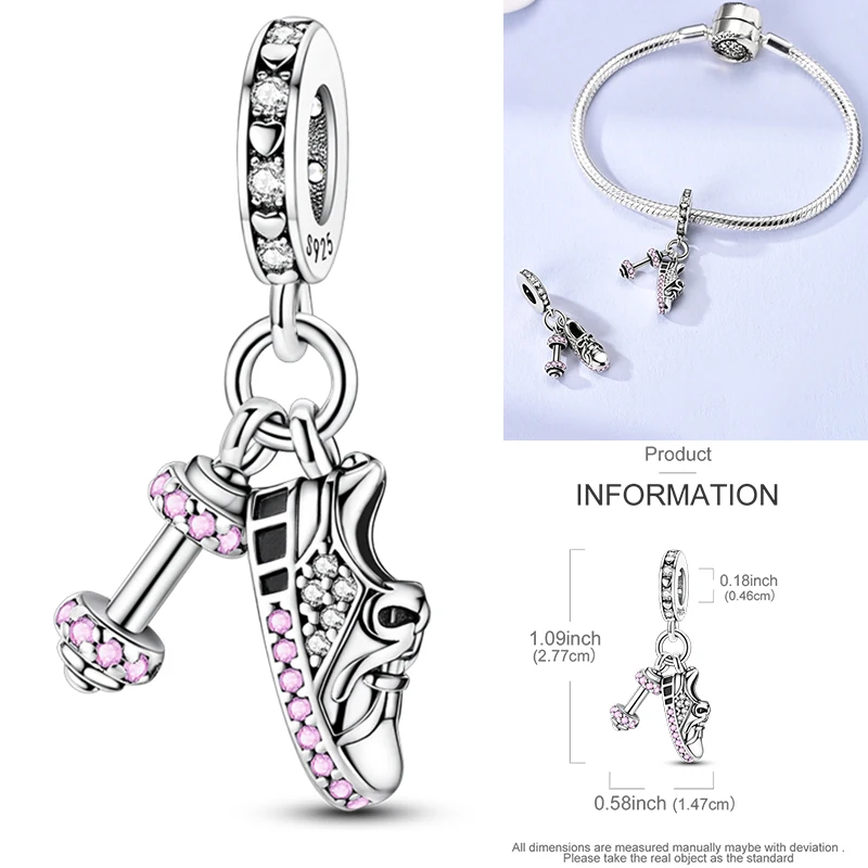 925 Sterling Silber Sport-Charm-Perlen Tennis-Schläger Boxhandschuhe Hantel Fitness DIY Armband Halskette Geschenk für Sportler – Detail 21