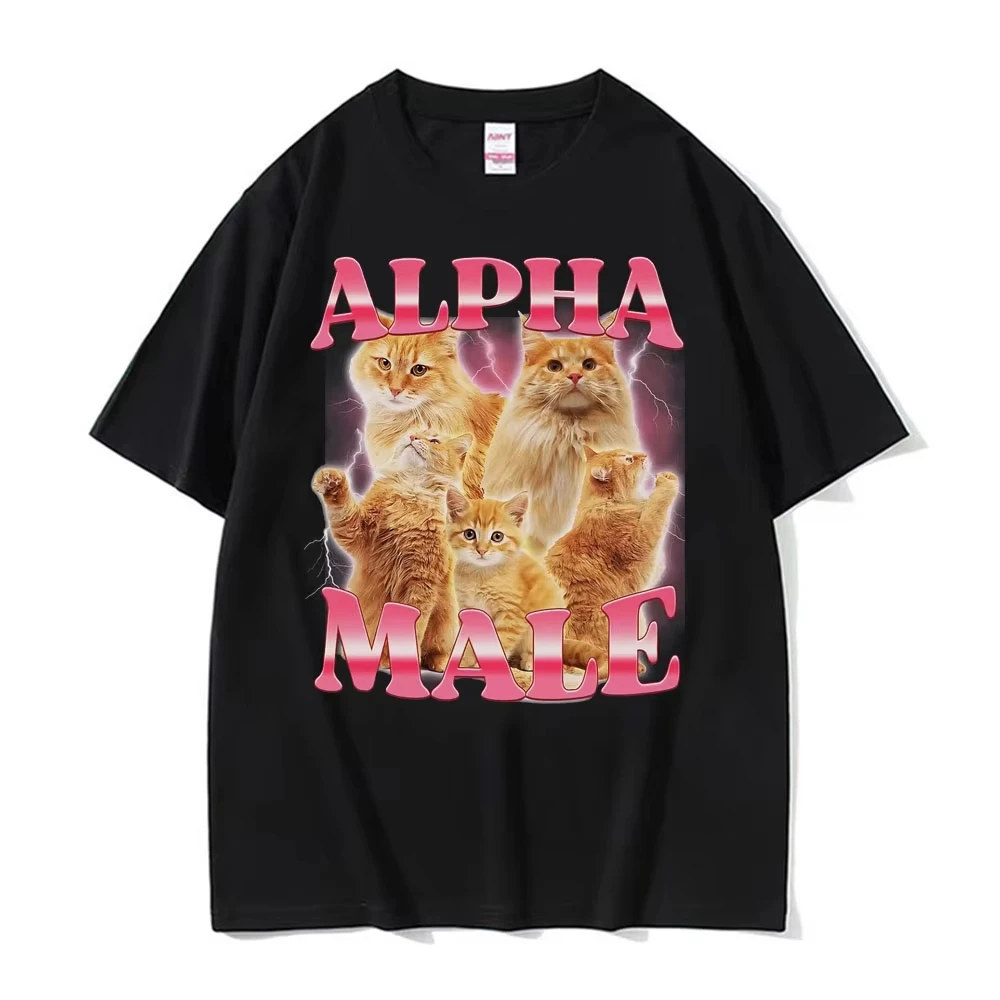 Camiseta con diseño de gato macho alfa, divertida, con meme, para hombre y mujer, ropa de moda, camisetas lindas, camiseta informal de algodón de manga corta para hombre