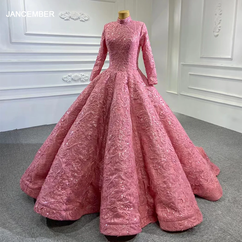 RSM66686 Fullsleeve Dress For Mother Of The Wedding Muslim Pink Flower Sequined Dresses Mother Of The Bride sukienka wieczorowa