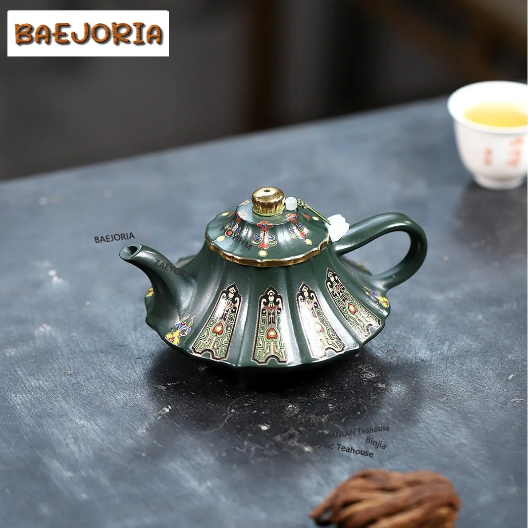 BAEJORIA 200ml Yixing Purple Clay Teapots Handmade Colour Enamels Cloud Furnace Pot Raw Ore Green Mud Kettle Filter Zisha Tea