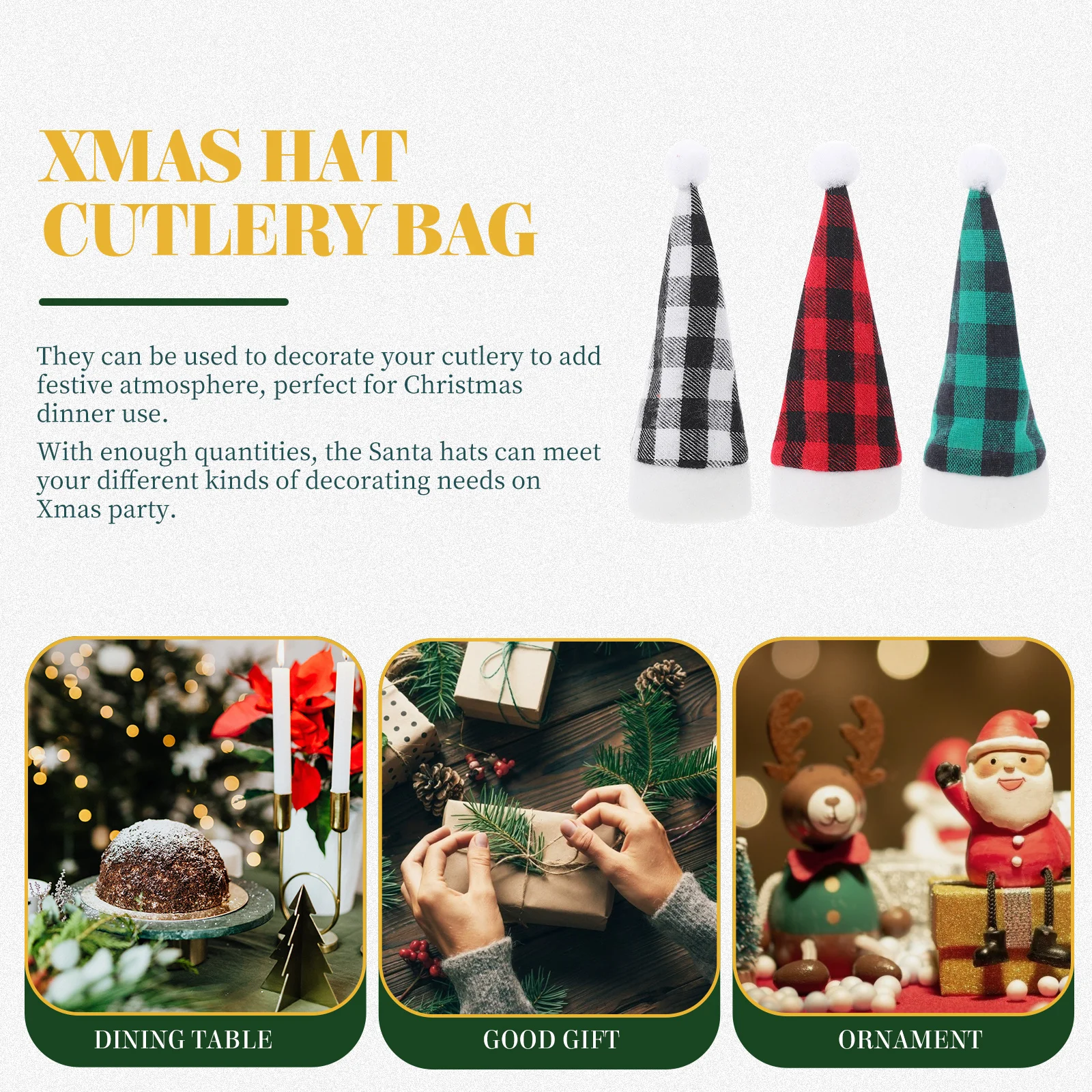 

12pcs Cutlery Bag Silverware Holder Cloth Tableware Bags Protective Covers Xmas Hat Dining Decor Christmas Party