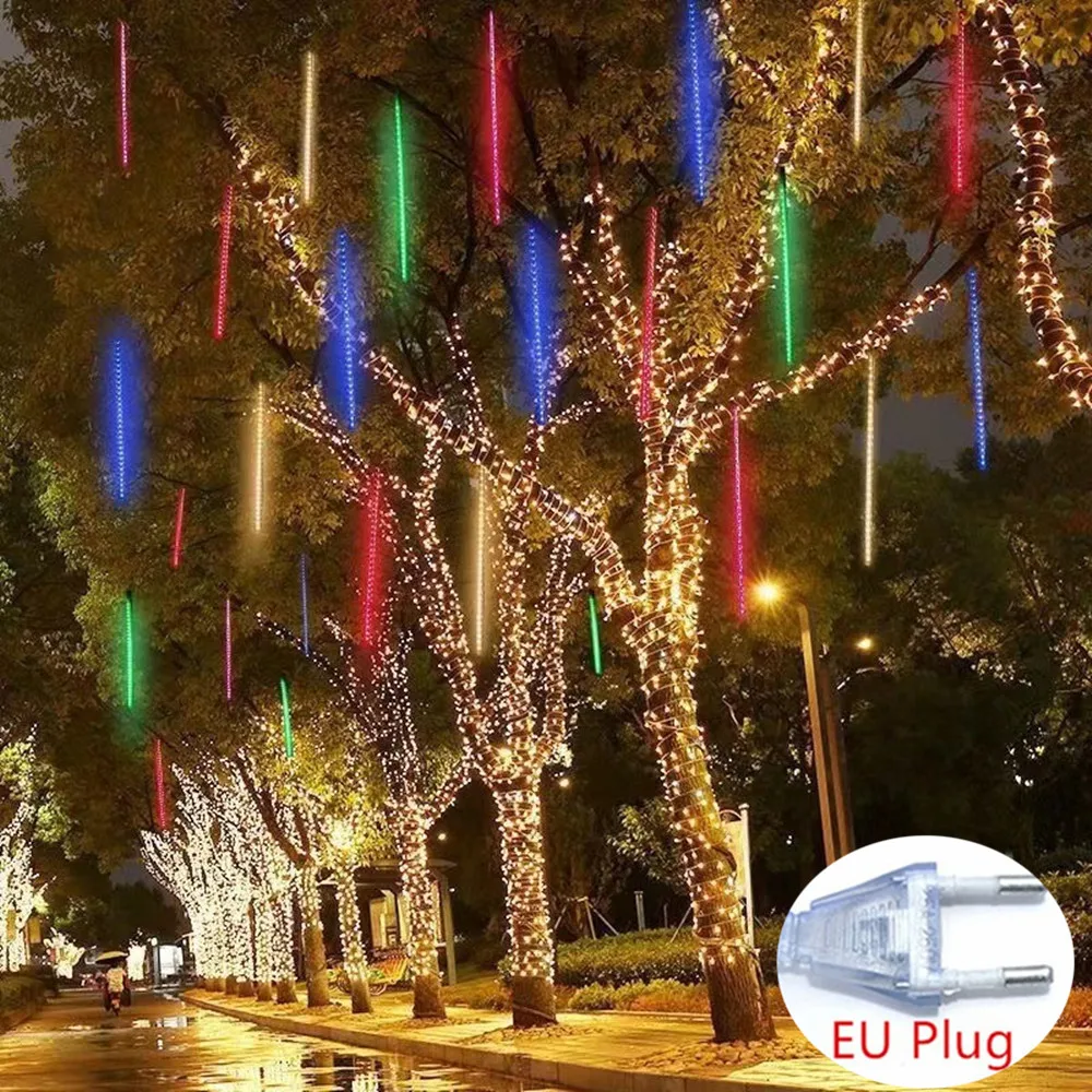 

50/30cm Christmas EU Plug Meteor Shower Rain Street Garlands for Outdoor Garland Fairy Garden Lights Wedding Holiday Lighting