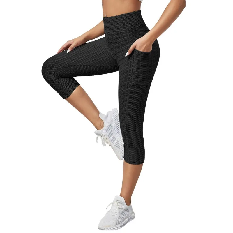 New Jacquard Bubble Yoga Pants Women's High Waist Hip-Lifting Sports Fitness Pants Slim-Fit Capri Pants Yoga Leggings