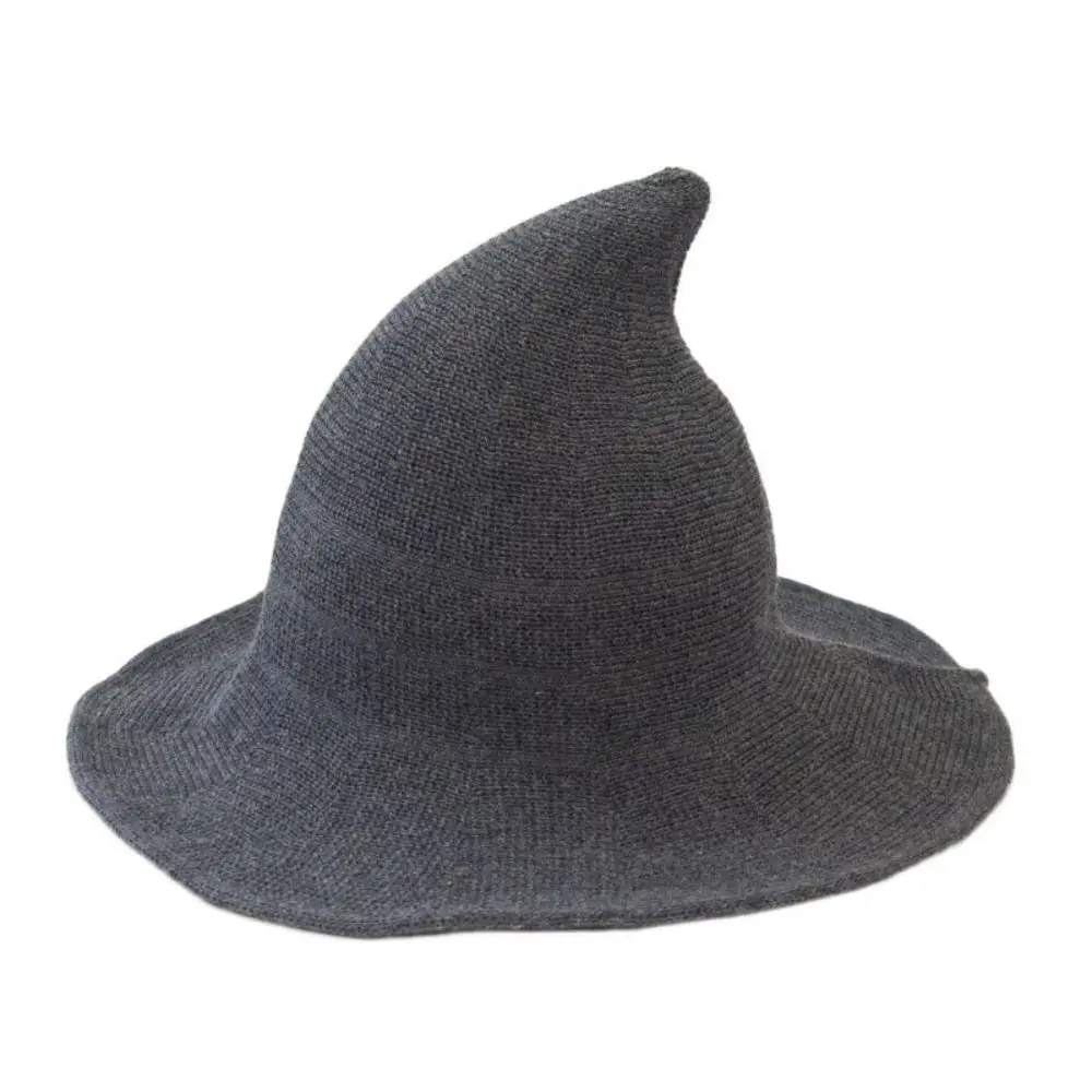 

Vintage Wool Witch Hat Korean Knitting Wool Bucket Hat Solid Color Basin Hat Halloween Hat Festival Decoration