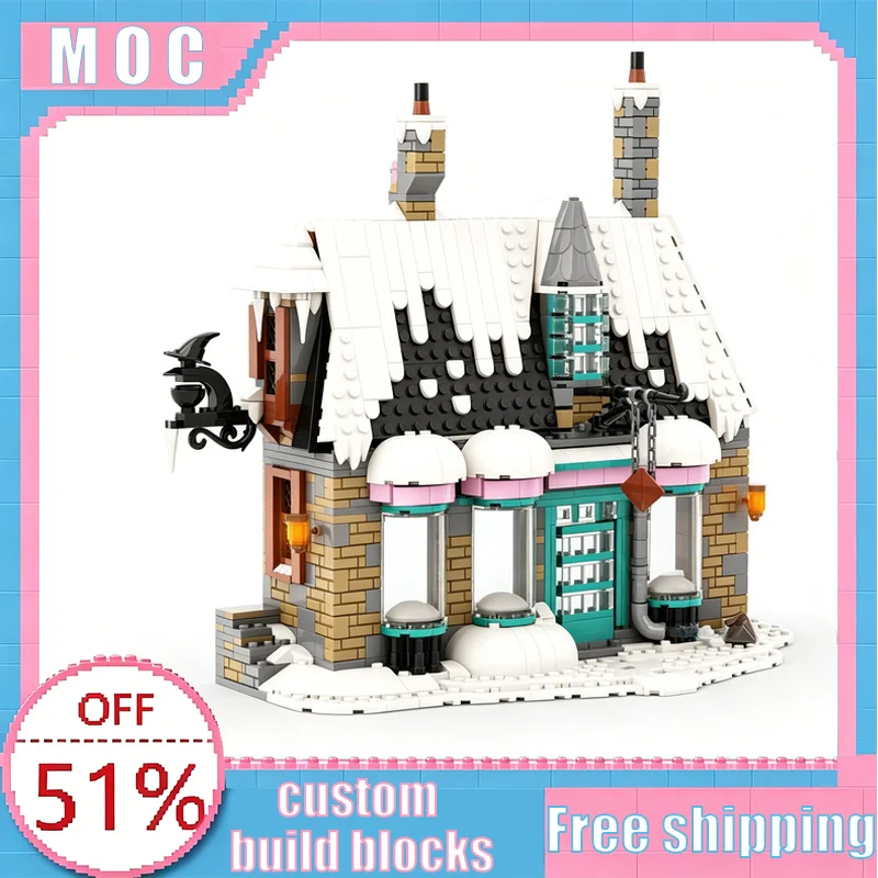 

1178 PCS Winter Snowy Town Candy Shop MOC Building Blocks Modular House Architecture Model DIY Assembly Birthday Christmas Gift