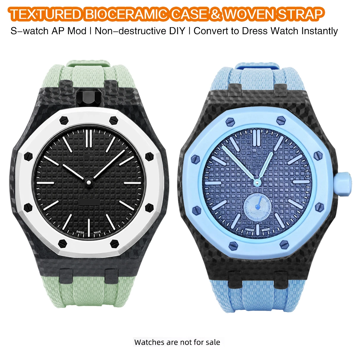 Carbon Fiber Watch Case Woven Texture Silicone Strap Mod Kit For Swatch x AP Royal Pop Pocket Changer To Wristwatch Accessories