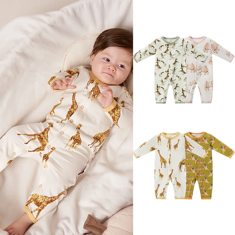 

Baby Boy Girls Outfit Romper Jumpsuit Long Sleeves Playsuit Animal Print Pullover Bodysuits Fall Spring Child Clothes