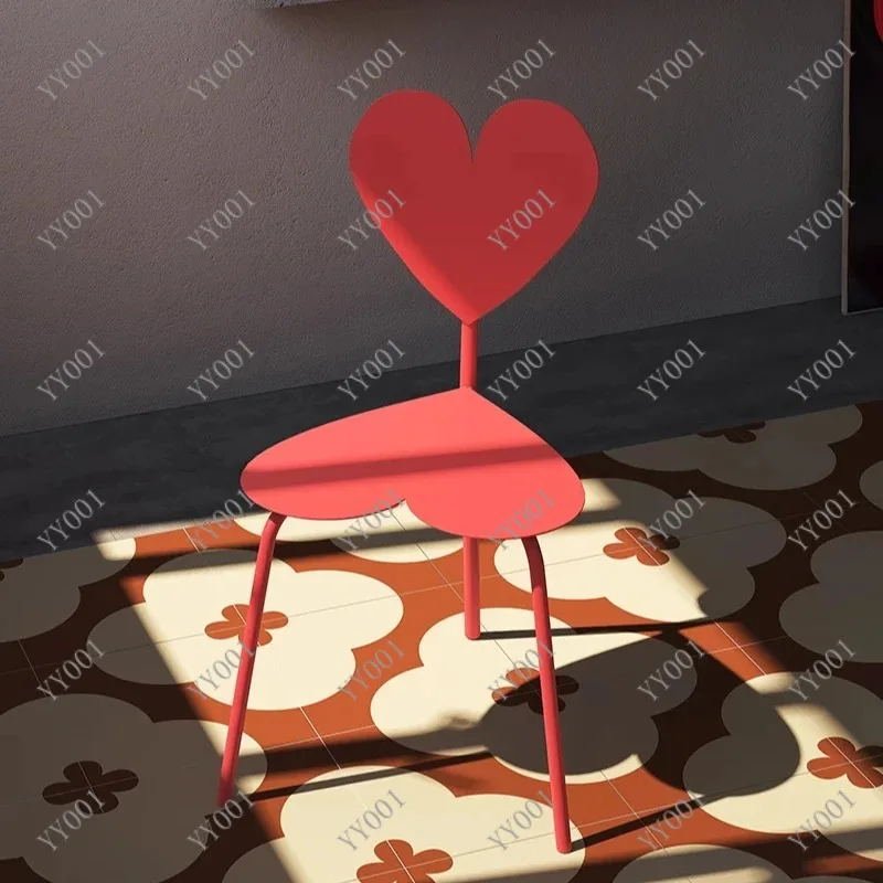Heart Shaped Red Chair Metal Stool Modern Art Display Photography Prop Home Cafe Furniture view 3