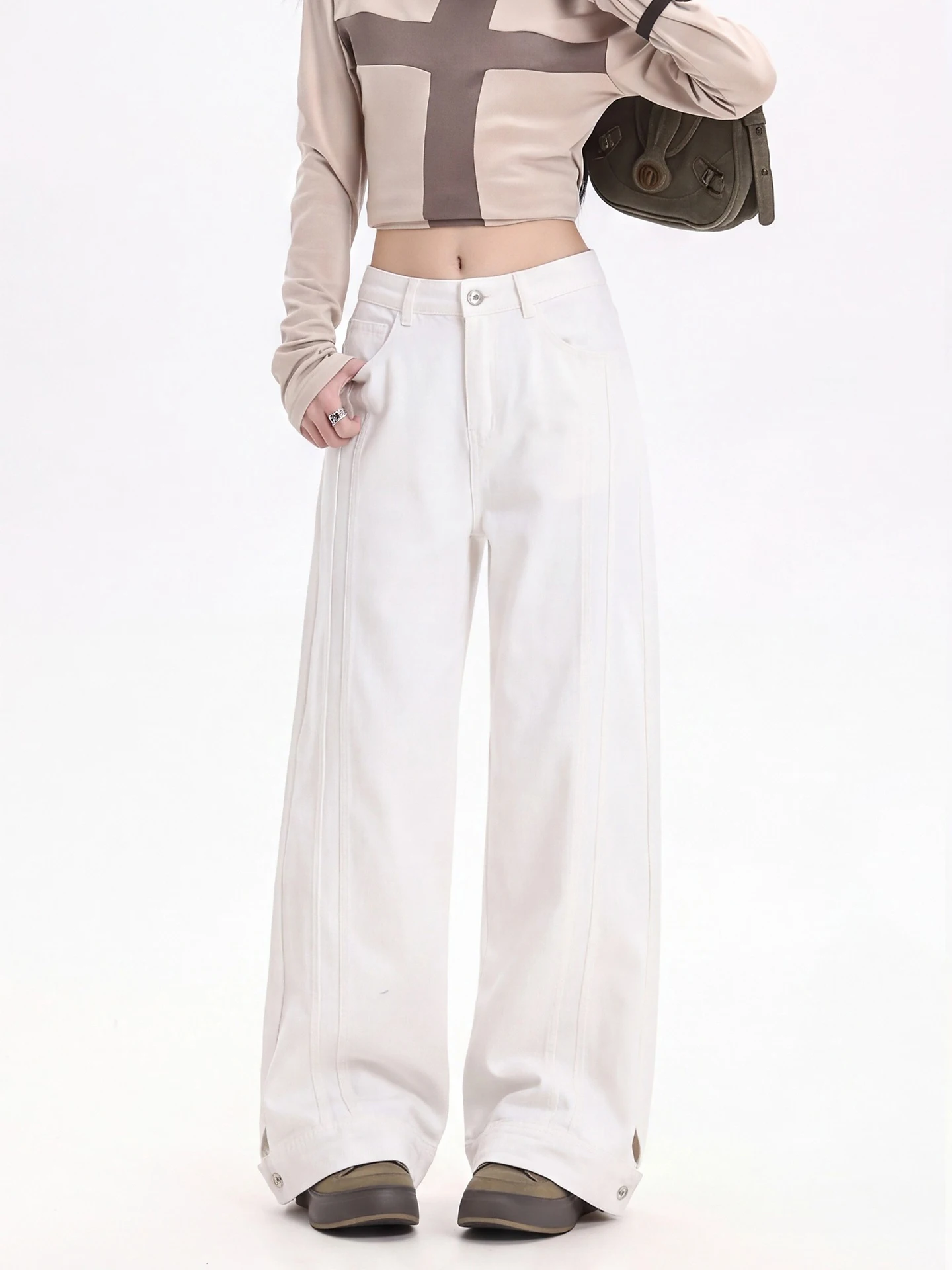 High Waist Wide Leg Loose Fit White Denim Jeans Women's Casual Straight Leg Pants Comfortable Breathable All Season Long Trou...