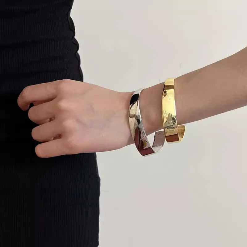 

fashion metal bangle for women jewelry gold silver color simple adjustable bracelet