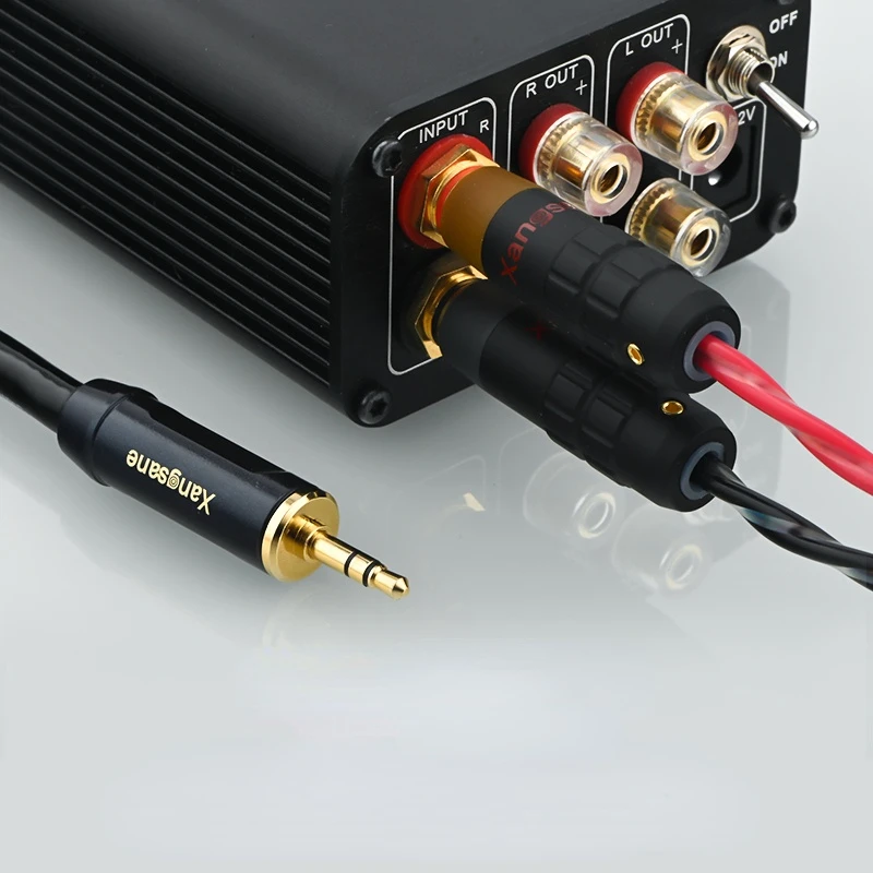 Cable RCA de plata de ley de alta gama de 3,5mm a 2 para amplificador de teléfono móvil