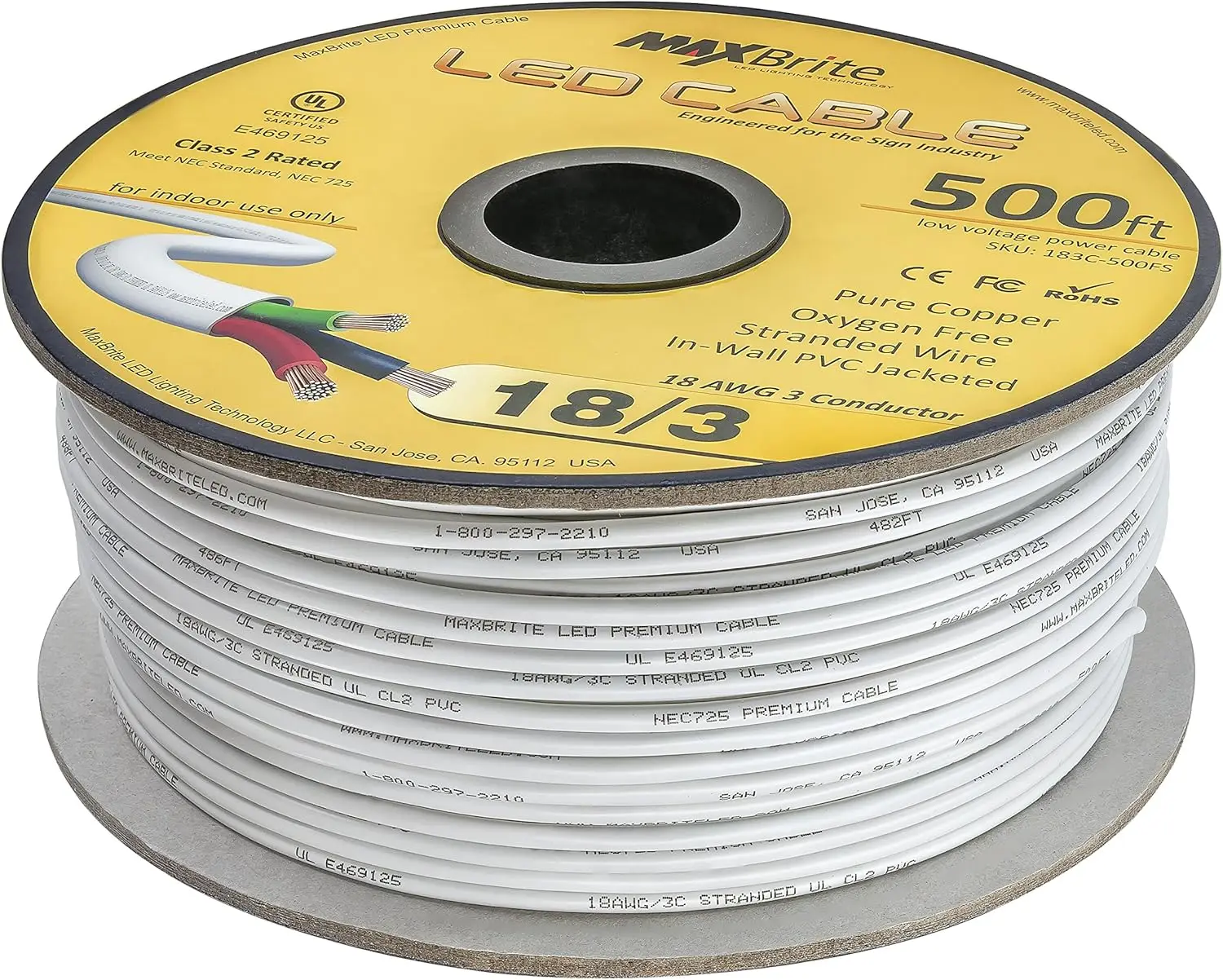 كابل LED منخفض الجهد ، 3 موصلات ، كم أبيض ، سلك مكبر صوت في الجدار