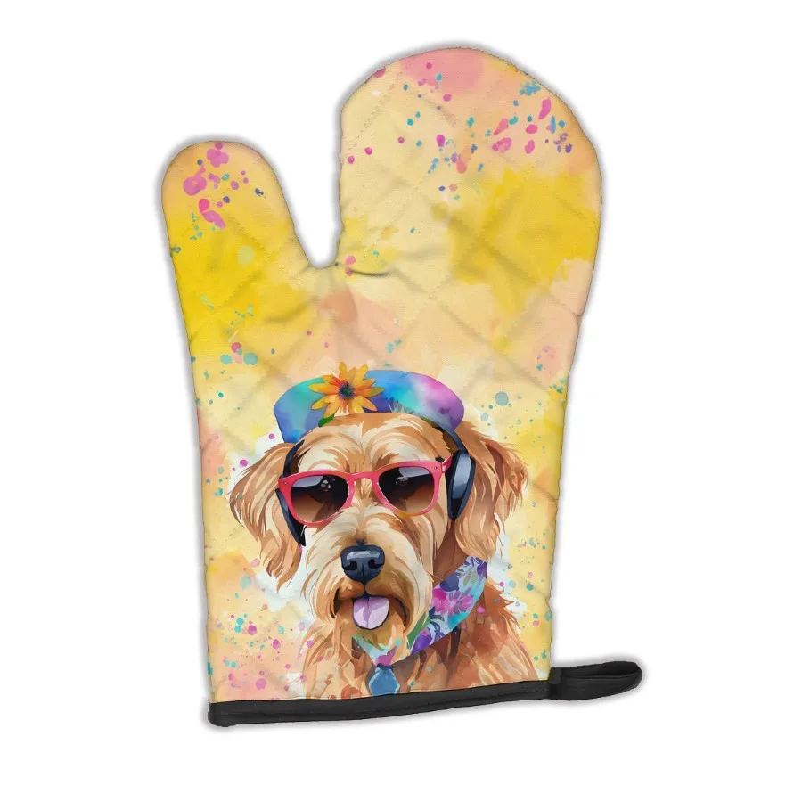 

Airedale Terrier Hippie Dawg Рукавицы для духовки Термостойкие толстые варежки для духовки для горячих сковородок и духовки Кухонные варежки для защиты рук приготовления пищи
