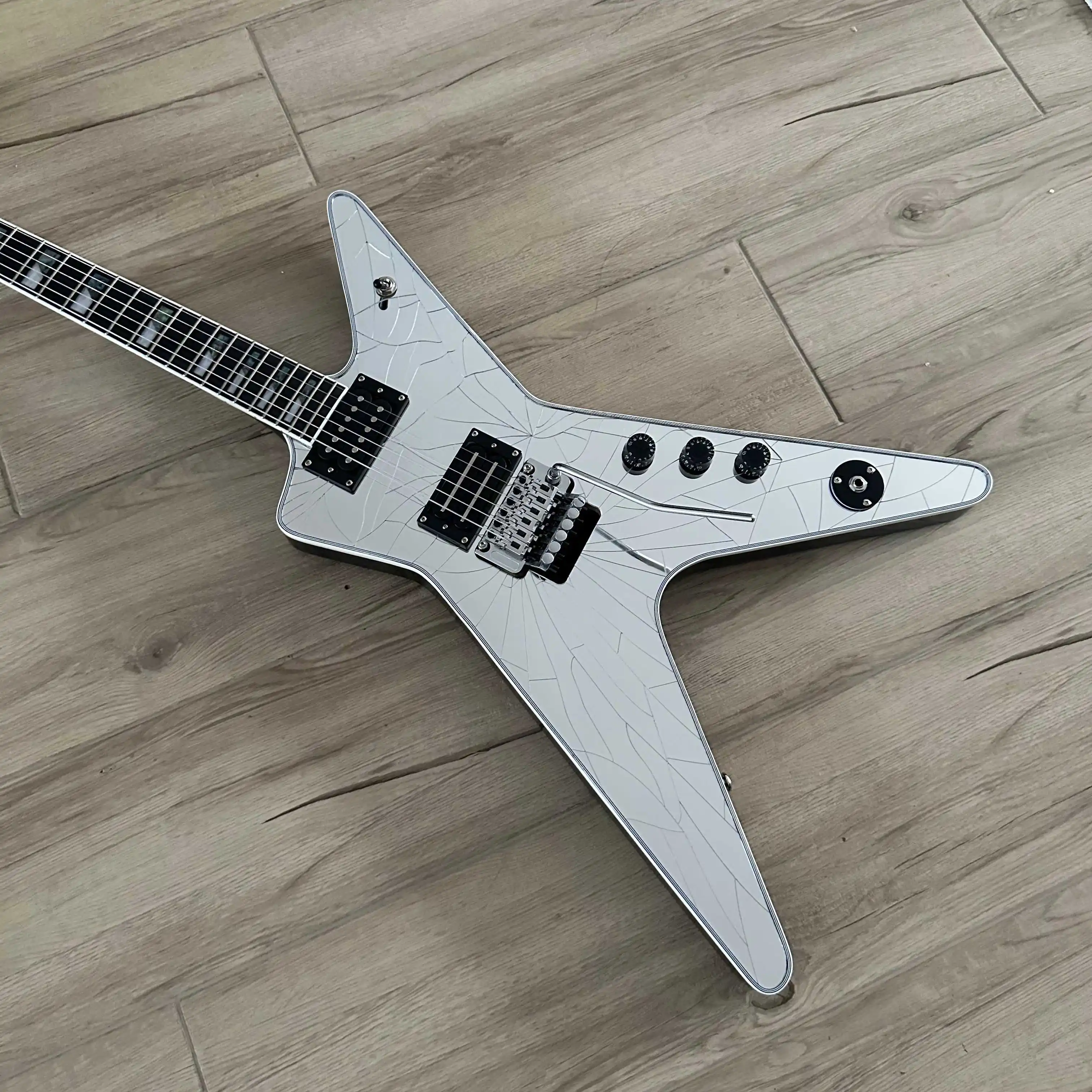 New 6 String Silver Electric Guitar, Abalone Pearl Split Block Lnlay ,locking Nut , Tremolo Bar, HH Pickups