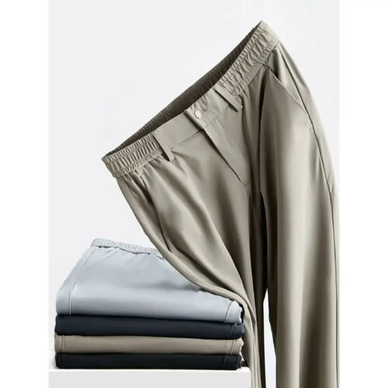 Non-iron Ice Silk Suit Pant Men's Summer Thin Section Elastic Senior Drape Straight Business Casual Trousers Trousers