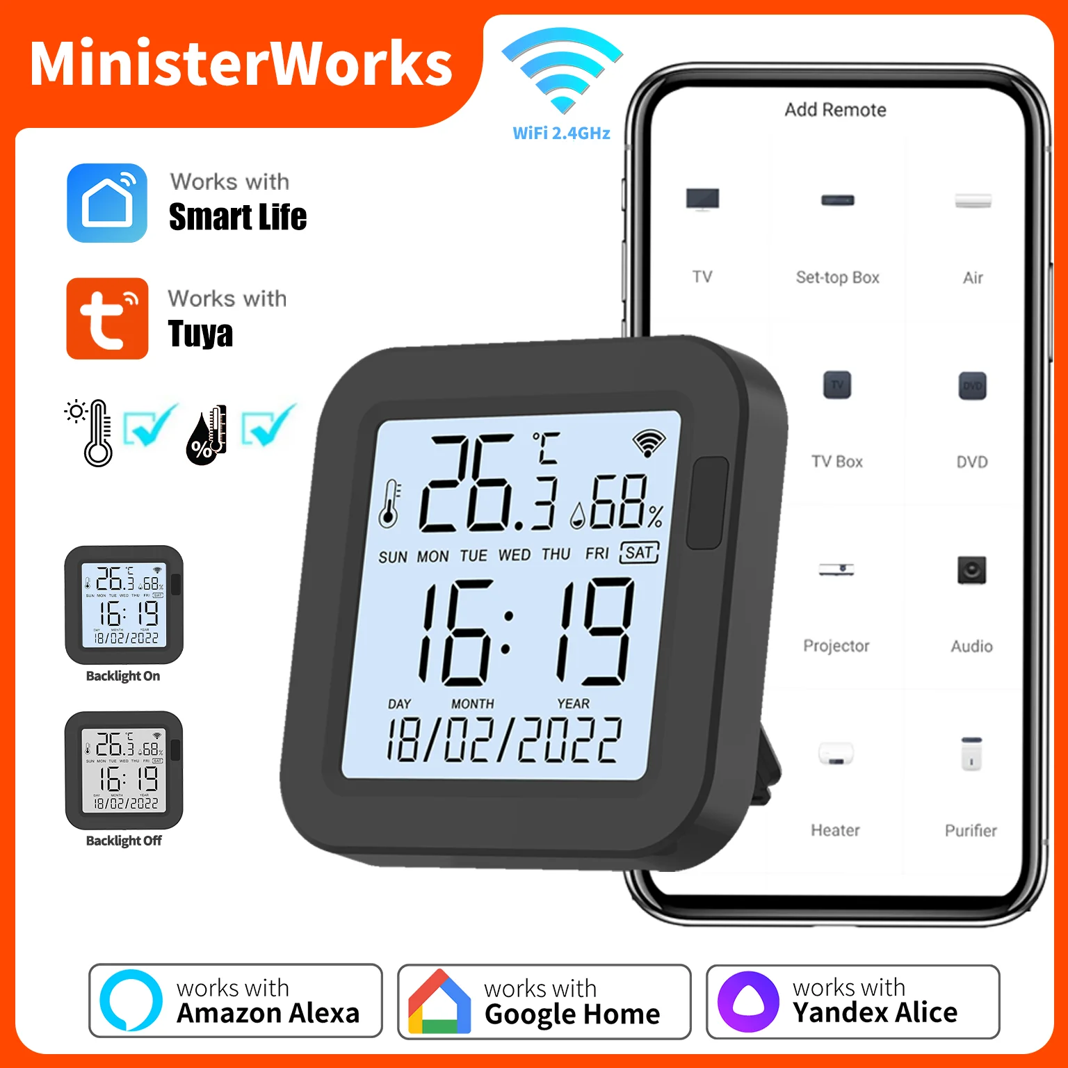 

Tuya IR Remote Control with temperature humidity sensor SmartLife APP LCD Display Backlight work with Google Home Yandex Alexa