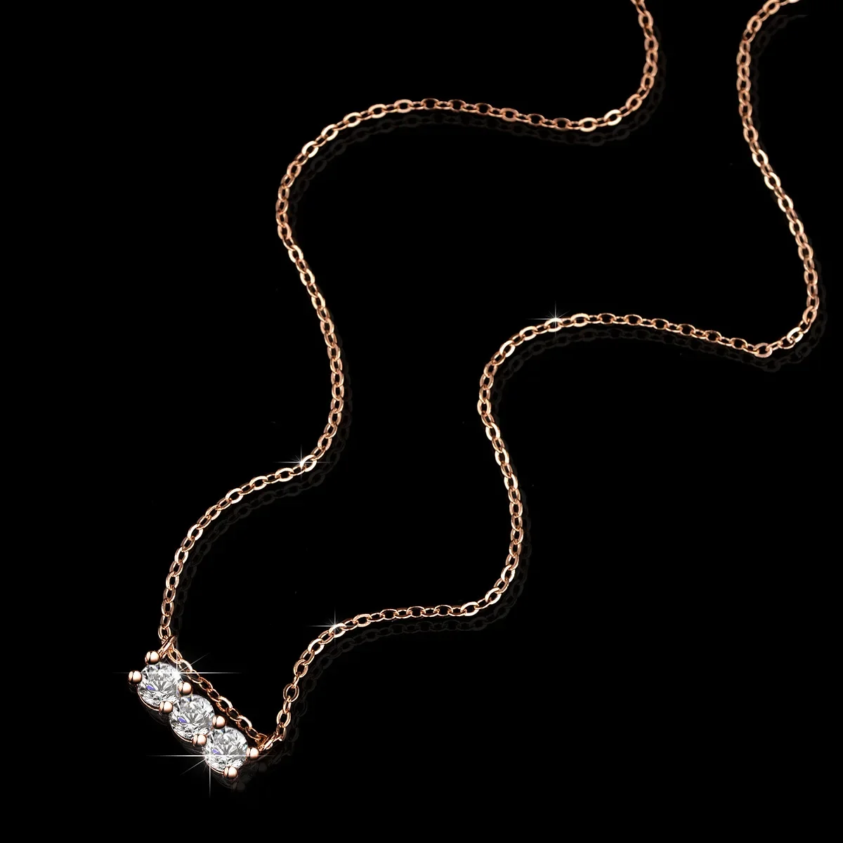 Lumira Women's Moissanite Pendant 18K Rose Gold Necklace with Bow-Shaped Straight-Row Pendant and Collarbone Chain
