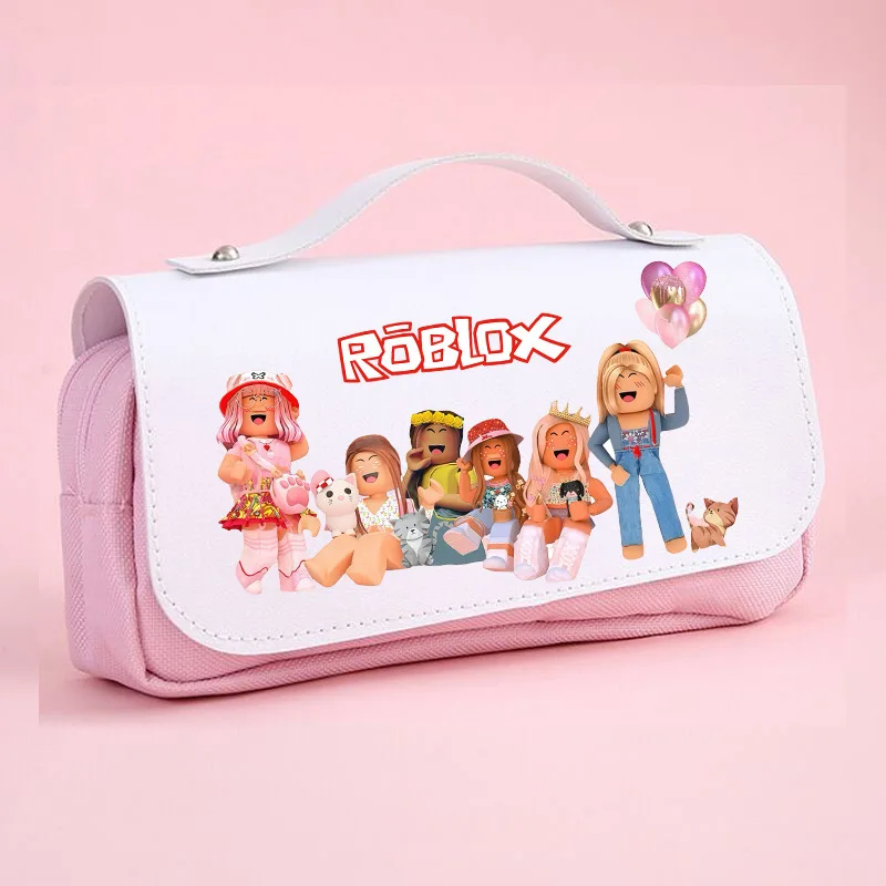เกม Roblox ดินสอน่ารักสีชมพูกระเป๋าขนาดใหญ่ความจุปากกากระเป๋าเครื่องเขียนอุปกรณ์โรงเรียนสําหรับเด็กผู้หญิงของขวัญ