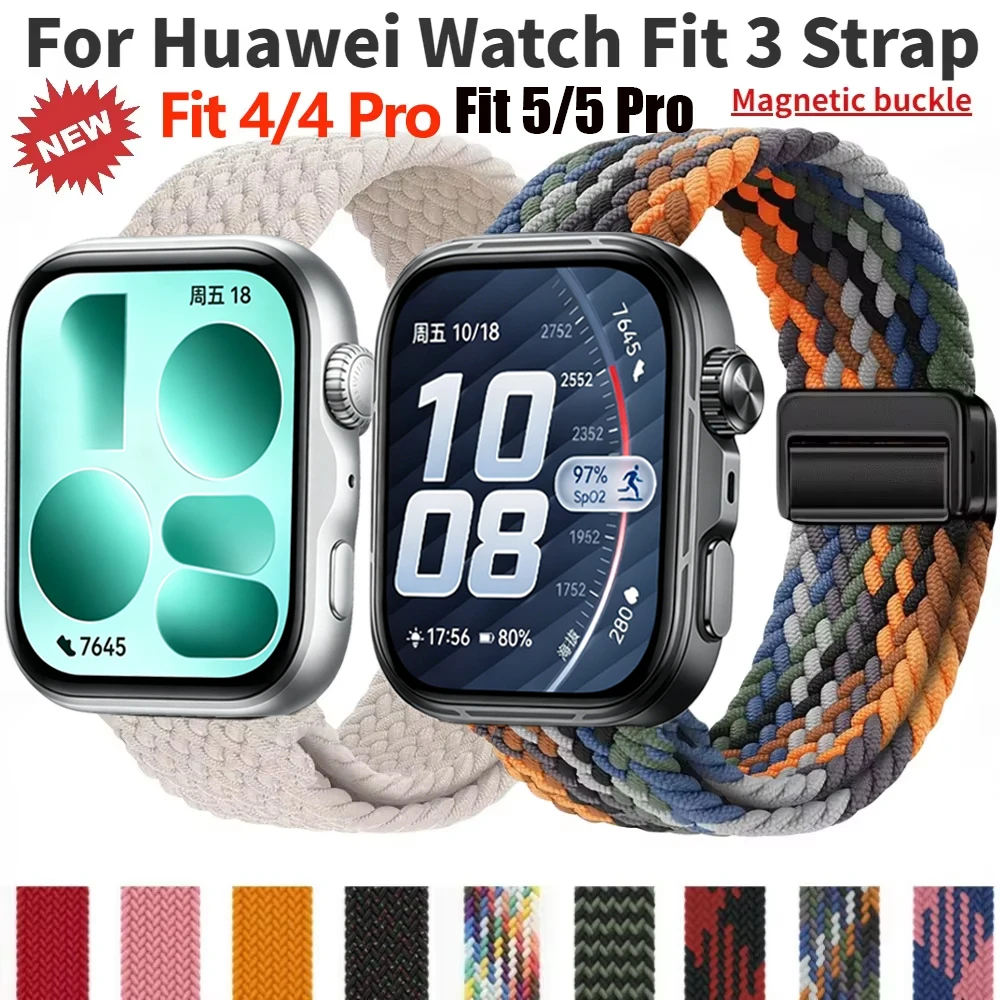 Correa de hebilla magnética para Huawei Watch Fit 3, pulsera de nailon con interfaz de Metal inteligente