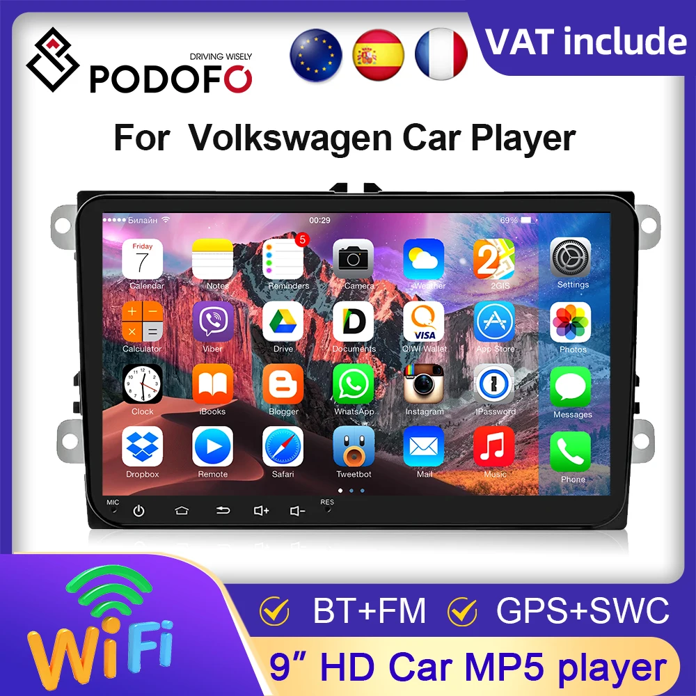 Podofo 2Din Android Car Radio GPS WIFI Multimedia Video Player For VW/Volkswagen/Golf/Passat/B7/B6/Skoda/Octavia/Polo/Tiguan