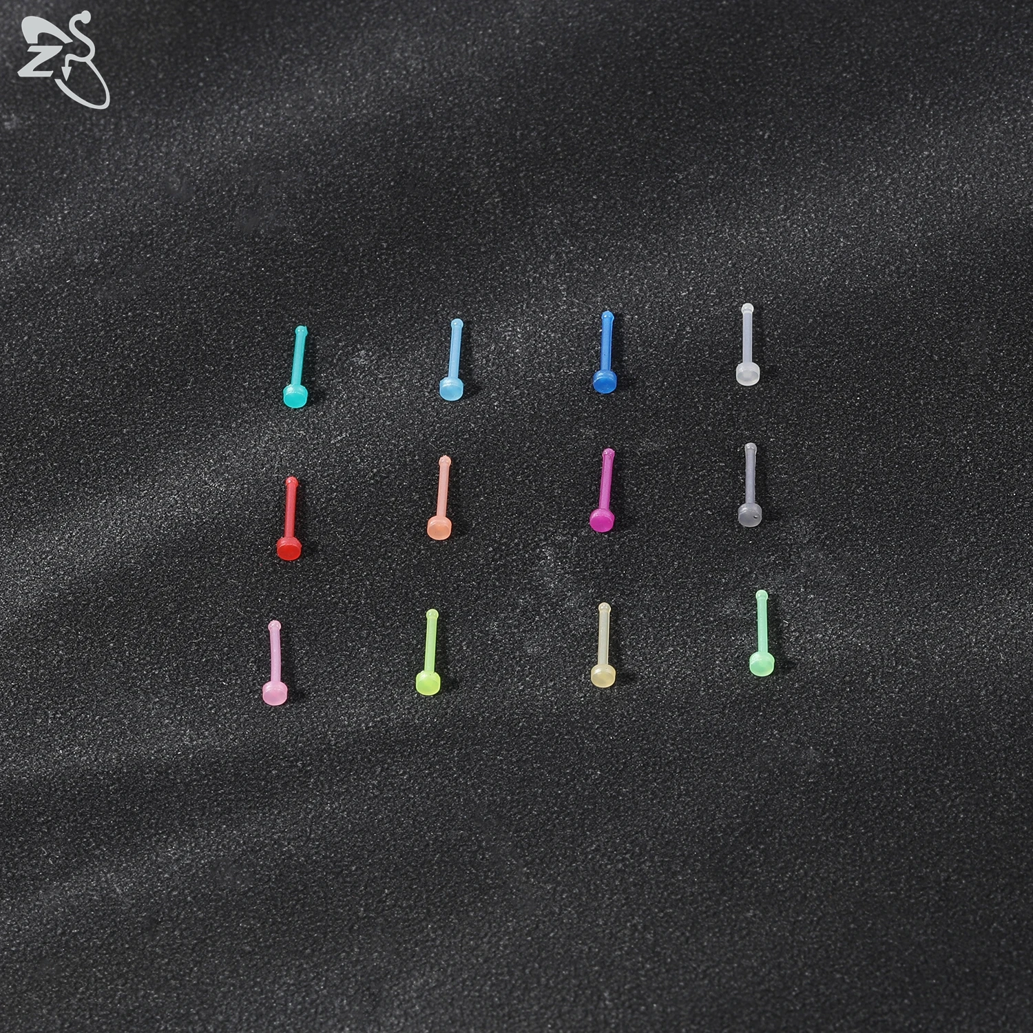 ZS 12PCS/Lot 20G Anti Allergy Acrylic Nose Stud Set I/L/S Shape Colorful Nostril Piercings Invisible Pin Nose Piercing  Jewelry