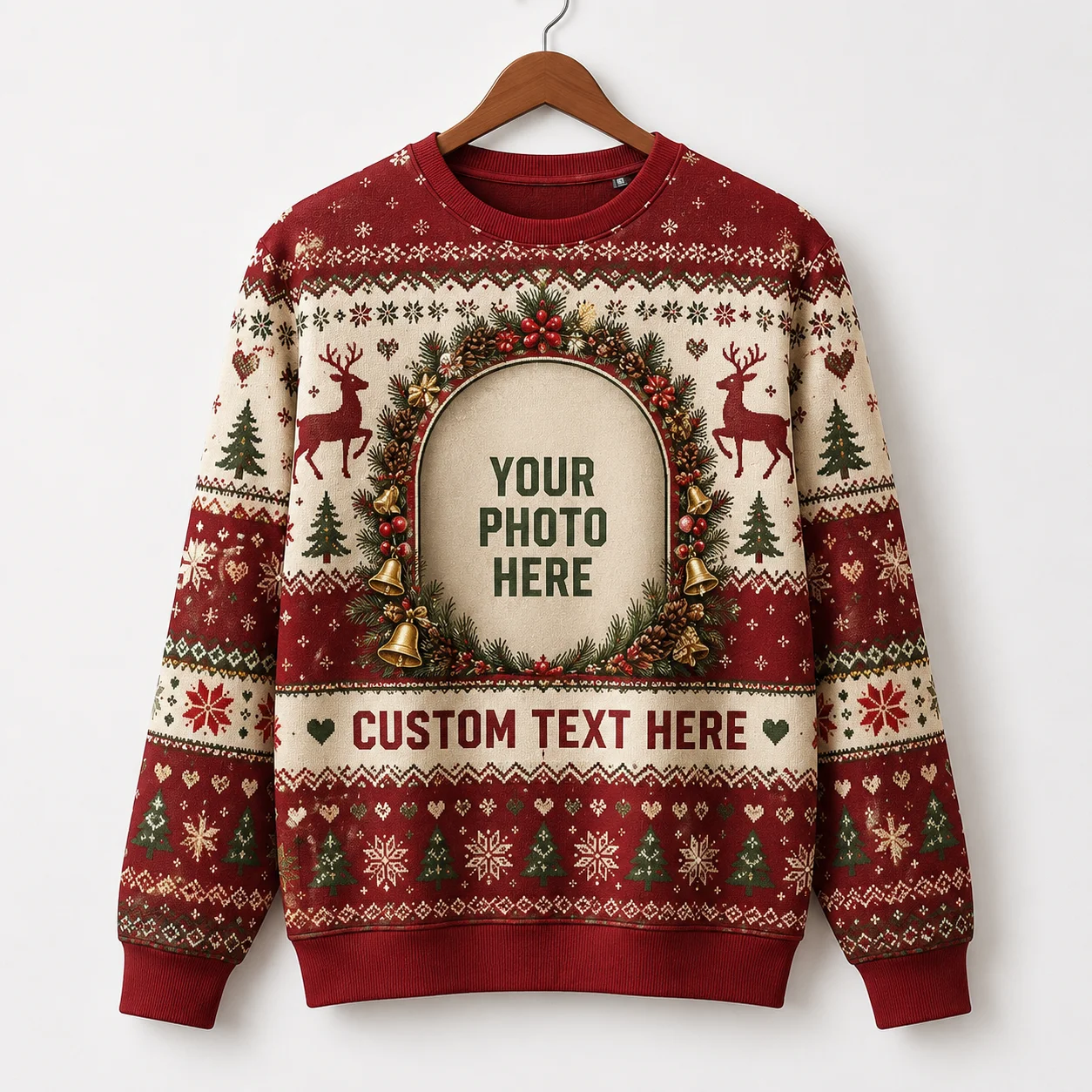 Luxury Custom Photo Ugly Christmas Sweater, Elegant Personalized Holiday Sweaters with Gold Frame Christmas Gift Designs