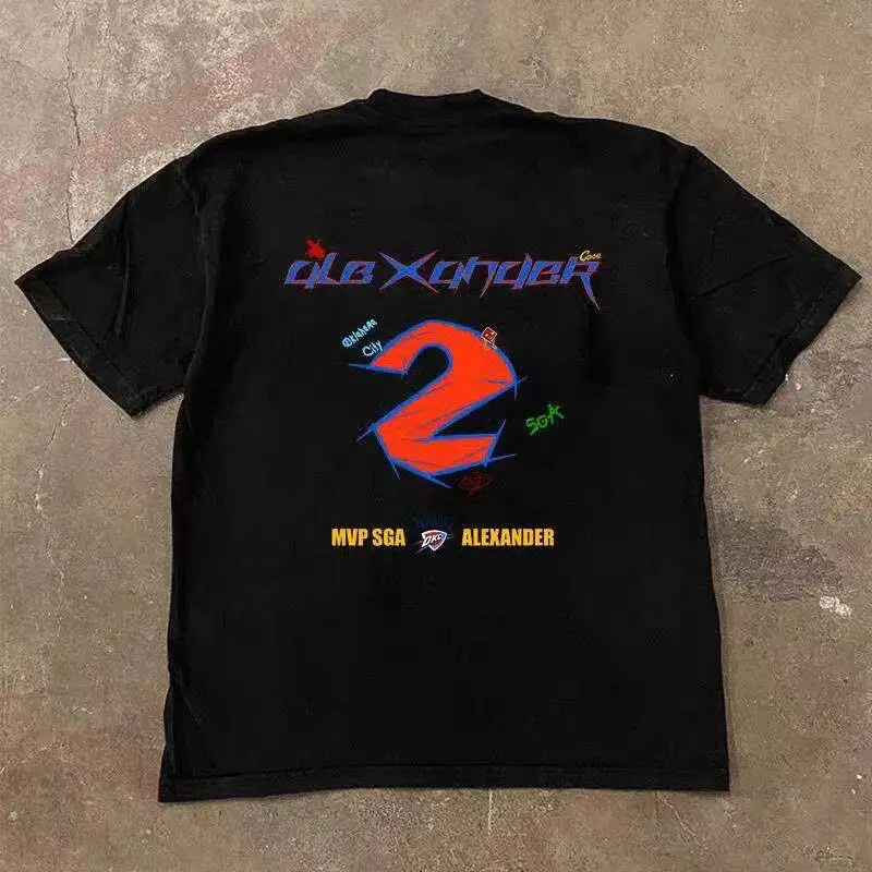 2026 Shai Gilgeous Alexander SGA Basketball T-shirt, No.2 OKC Thunder Star MVP Letter Back Print Sports Casual Tee Men Women