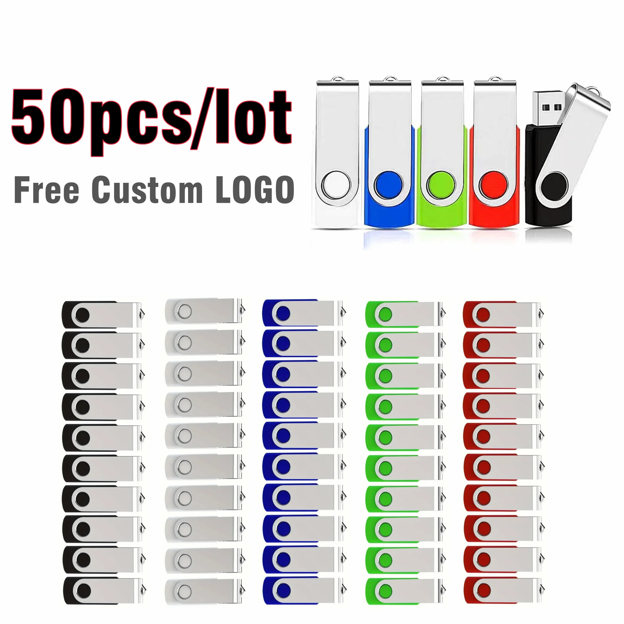 50pcs/lot Metal Clip Color Flash Drive USB2.0 4GB 8GB 16GB 32GB 64GB 128GB Memory Stick Free Custom LOGO