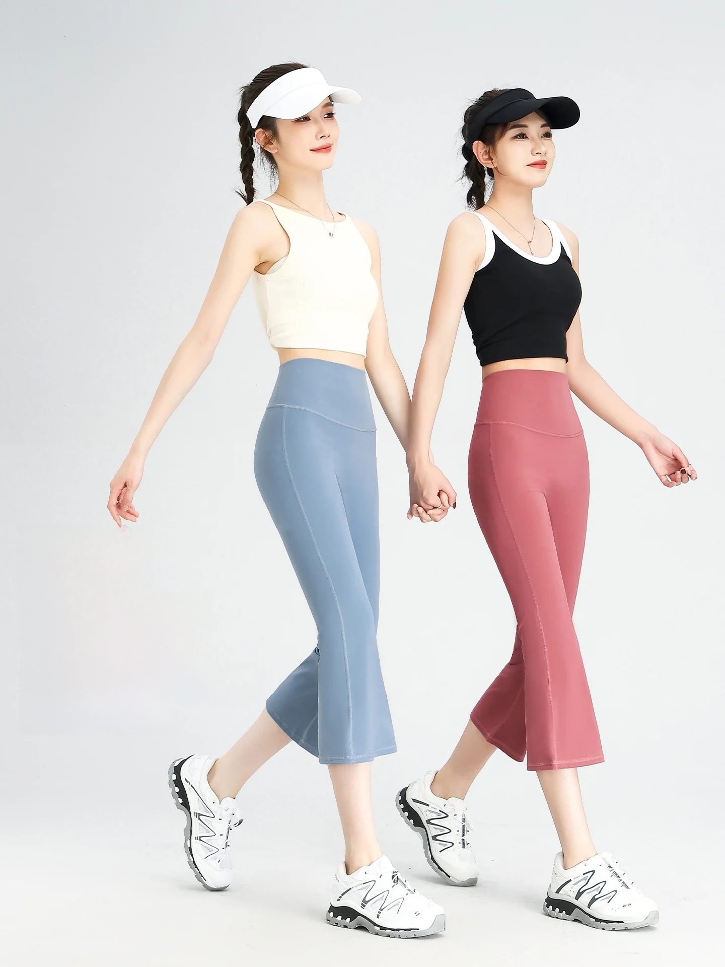 ハイウエストアイスシルクヨガパンツ女性のアウトドアウェア夏薄いレギンスフィットランニングパンツ7フィートフレアパンツ