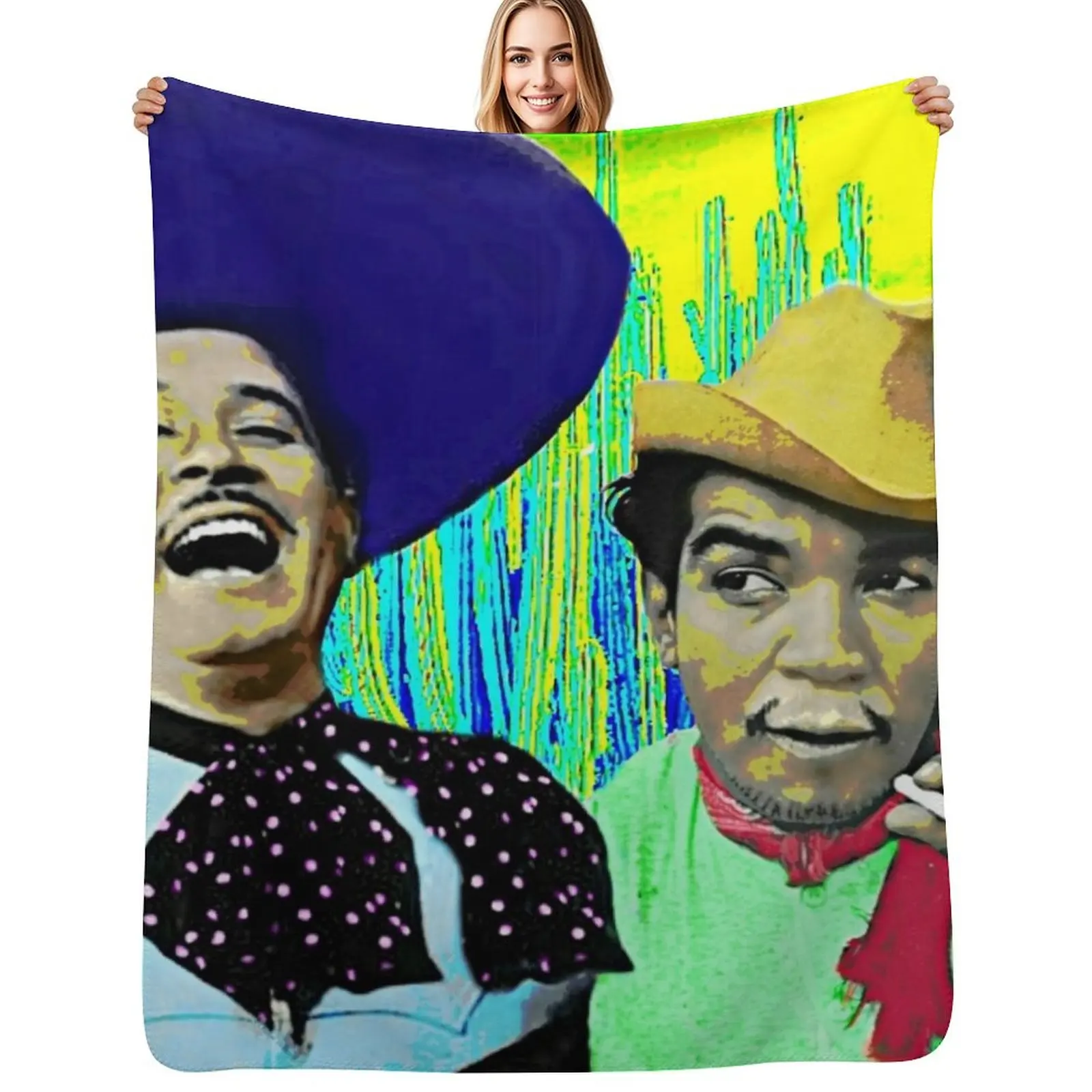 Manta multiusos cálida con estampado de Pedro Infante y Cantinflas cantando, estrellas mexicanas de la antigua cinepolítica, para sala de estar y dormitorio