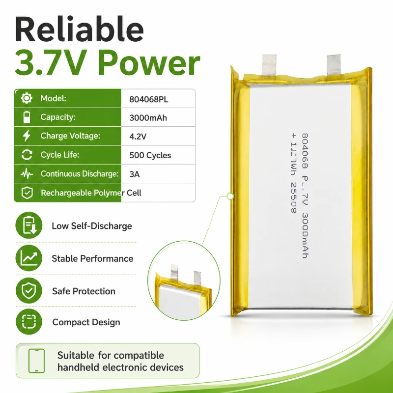 

804070 3000mAh Polymer Lithium Battery Portable Keyboard Handheld 3.7V Game Console 804068 Rechargeable Large Capacity