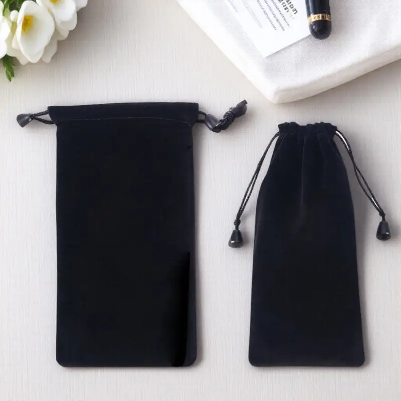 

2Pcs Black Drawstring Watch Storage Bags Sturdy Flocked Cloth Pouches for Pocket Watches Jewelry Travel Organizer