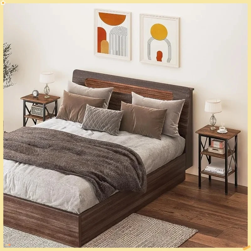 Conjunto de mesa final de 2, mesa de cabeceira, mesas auxiliares de sala de estar de 24" de altura, mesa lateral com prateleiras de armazenamento de 3 camadas